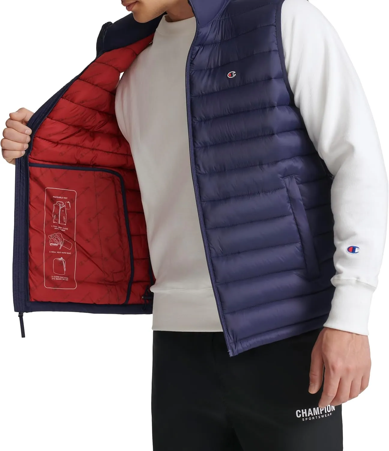 Champion Men's Packable Puffer Vest with Stand Collar