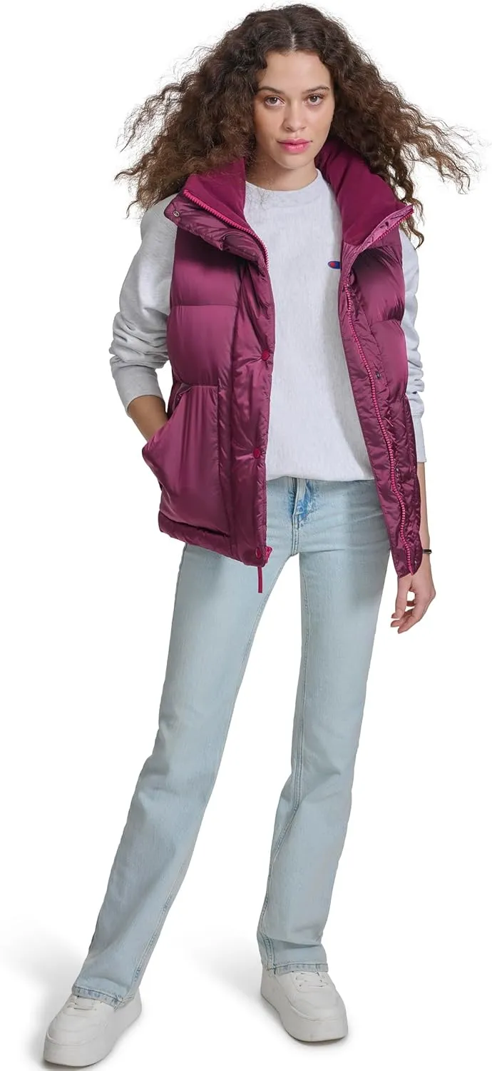 Champion Women's Satin Quilted Puffer Vest with Stand Collar