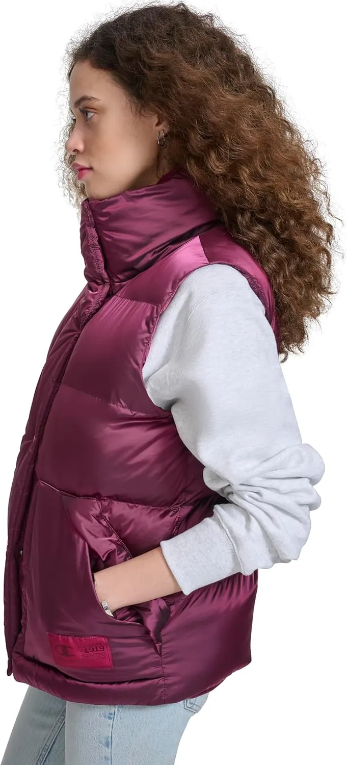 Champion Women's Satin Quilted Puffer Vest with Stand Collar