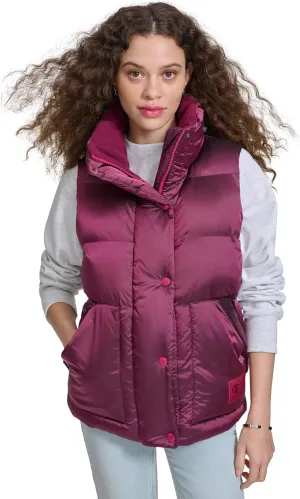 Champion Women's Satin Quilted Puffer Vest with Stand Collar