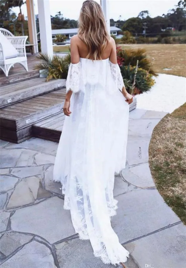 Charming Ivory Open Back Long Beach Wedding Dresses