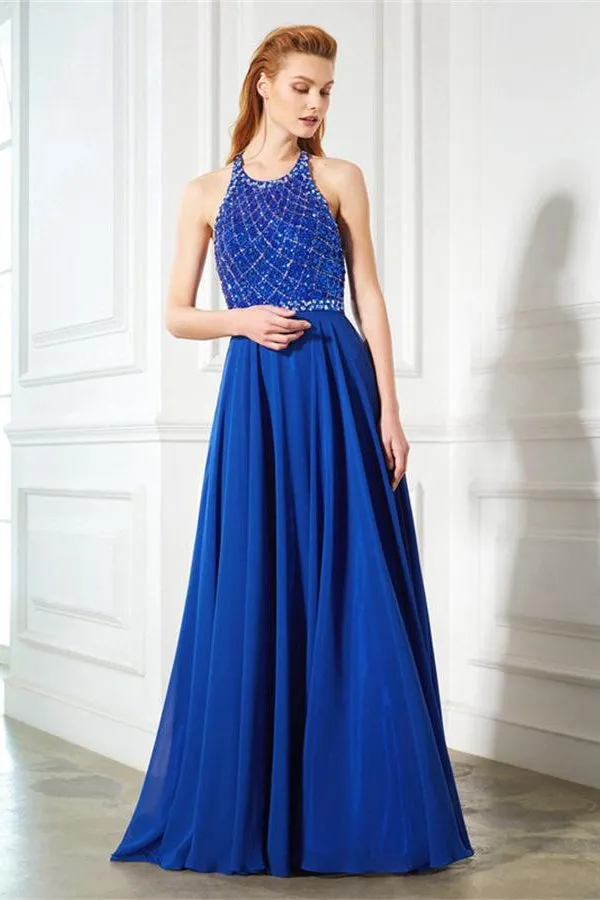Charming Open Back Long Beading Chiffon Prom Dress