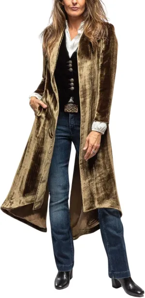chouyatou Women's Velvet Open Front Long Trench Coat Elegant Back High Slit Blazer Suit Jacket with Pockets