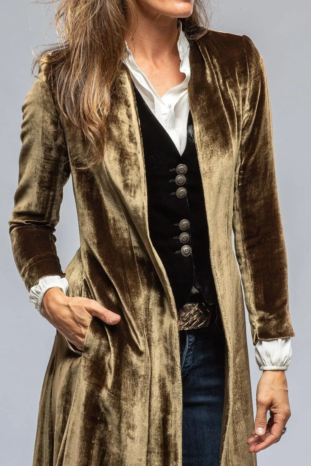 chouyatou Women's Velvet Open Front Long Trench Coat Elegant Back High Slit Blazer Suit Jacket with Pockets