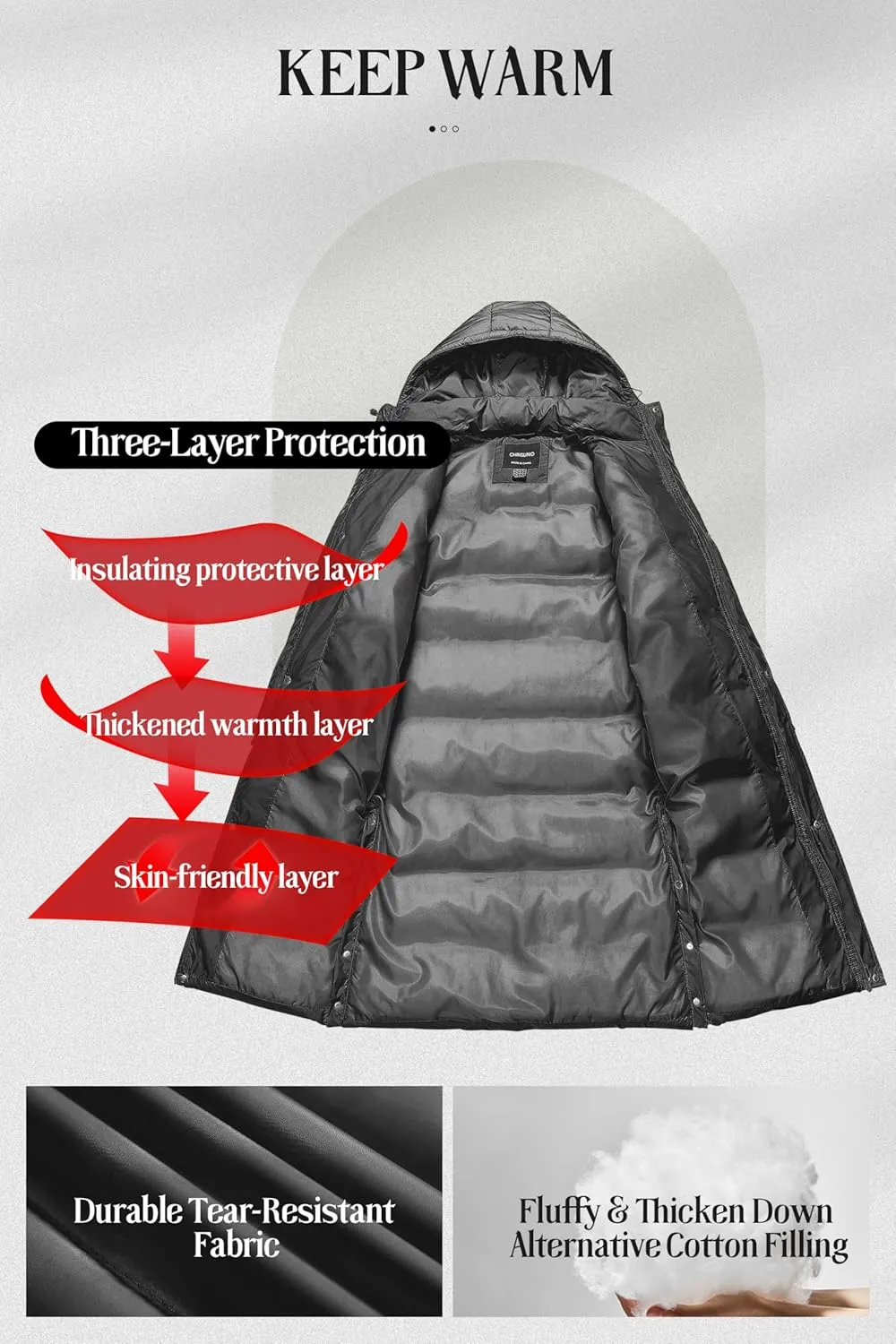 Chrisuno Women's Long Winter Coat Warm Windproof Quilted Puffer Jacket Thicken Puffy Parka With Hood