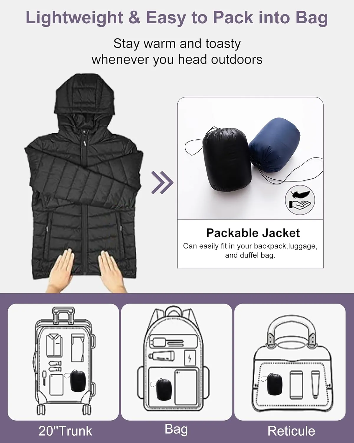 Chrisuno Women's Plus Size Lightweight Puffer Jacket Packable Winter Warm Quilted Bubble Coat Waterproof Windproof Hooded