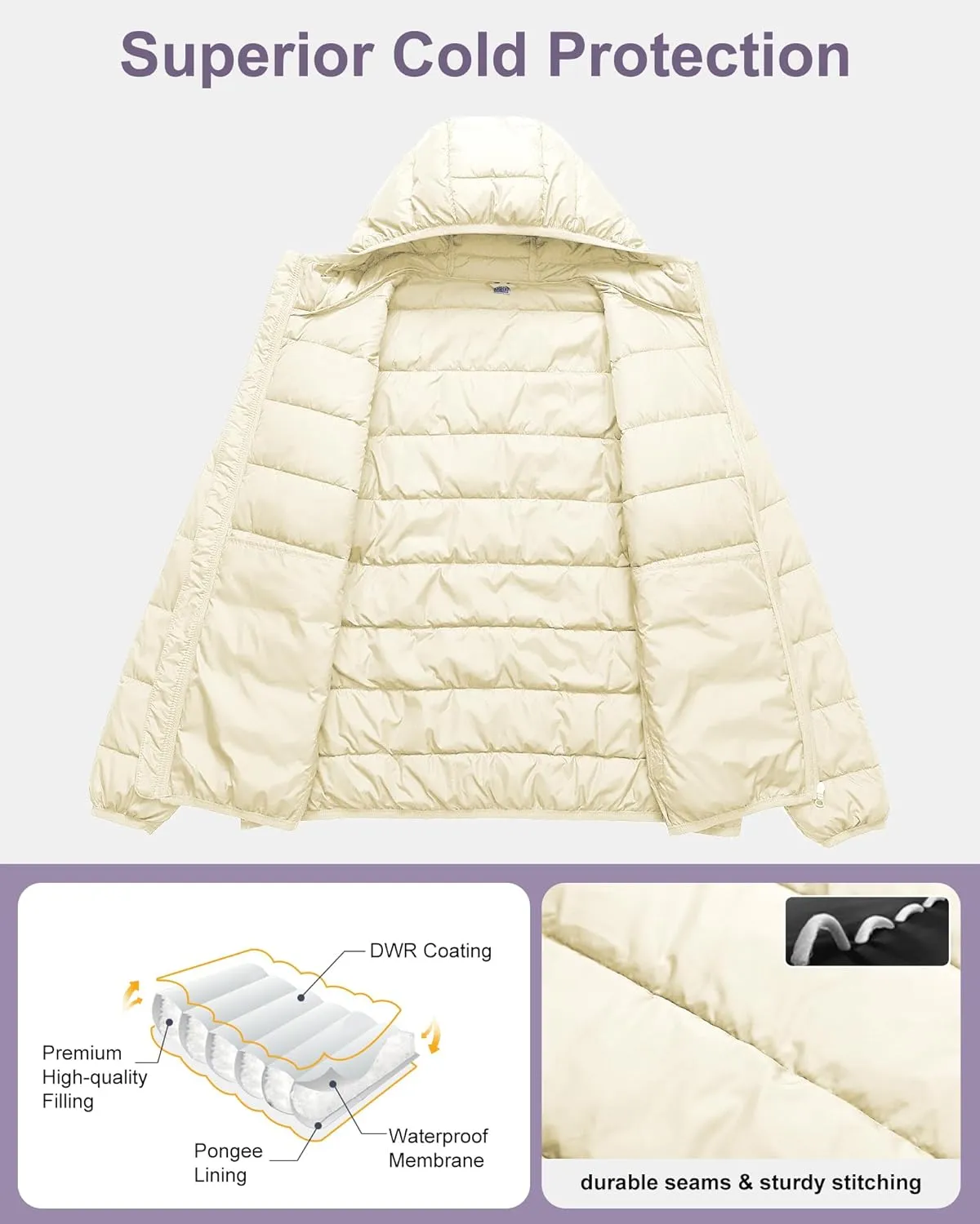 Chrisuno Women's Plus Size Lightweight Puffer Jacket Packable Winter Warm Quilted Bubble Coat Waterproof Windproof Hooded