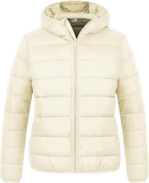 Chrisuno Women's Plus Size Lightweight Puffer Jacket Packable Winter Warm Quilted Bubble Coat Waterproof Windproof Hooded