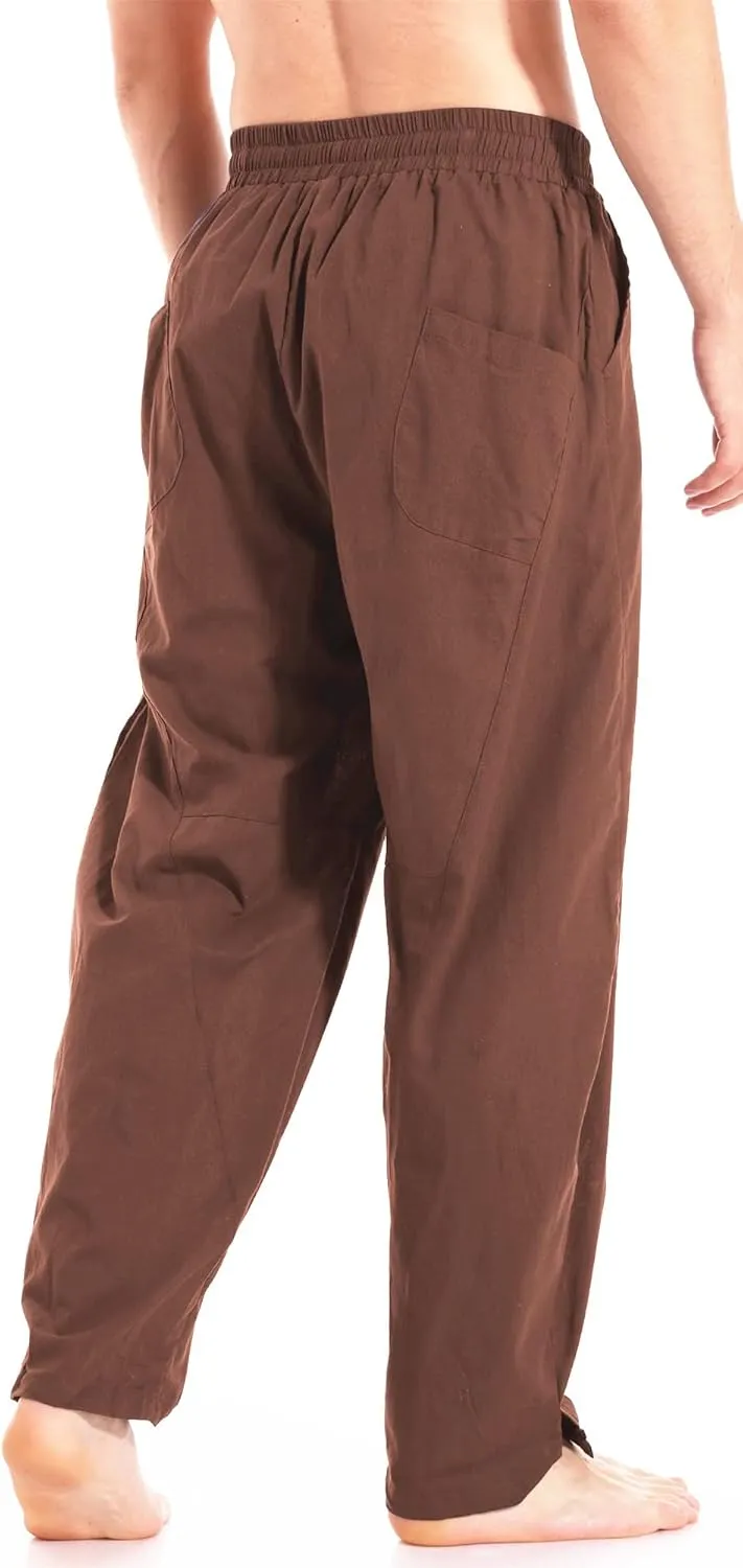 CLANMILUMS Men's Casual Cotton Linen Pants Loose Elastic Waist Summer Beach Trousers