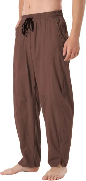 CLANMILUMS Men's Casual Cotton Linen Pants Loose Elastic Waist Summer Beach Trousers