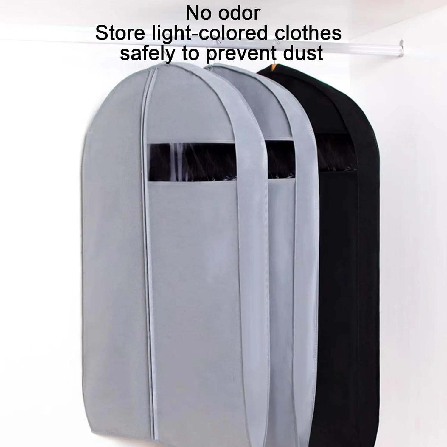 Clothes Cover, Hanging Garment Bags for Hanging Clothes with Transparent Window and Metal Zipper, Suitable for Coats, Jackets, Sweaters(Black,60x90cm x35in)