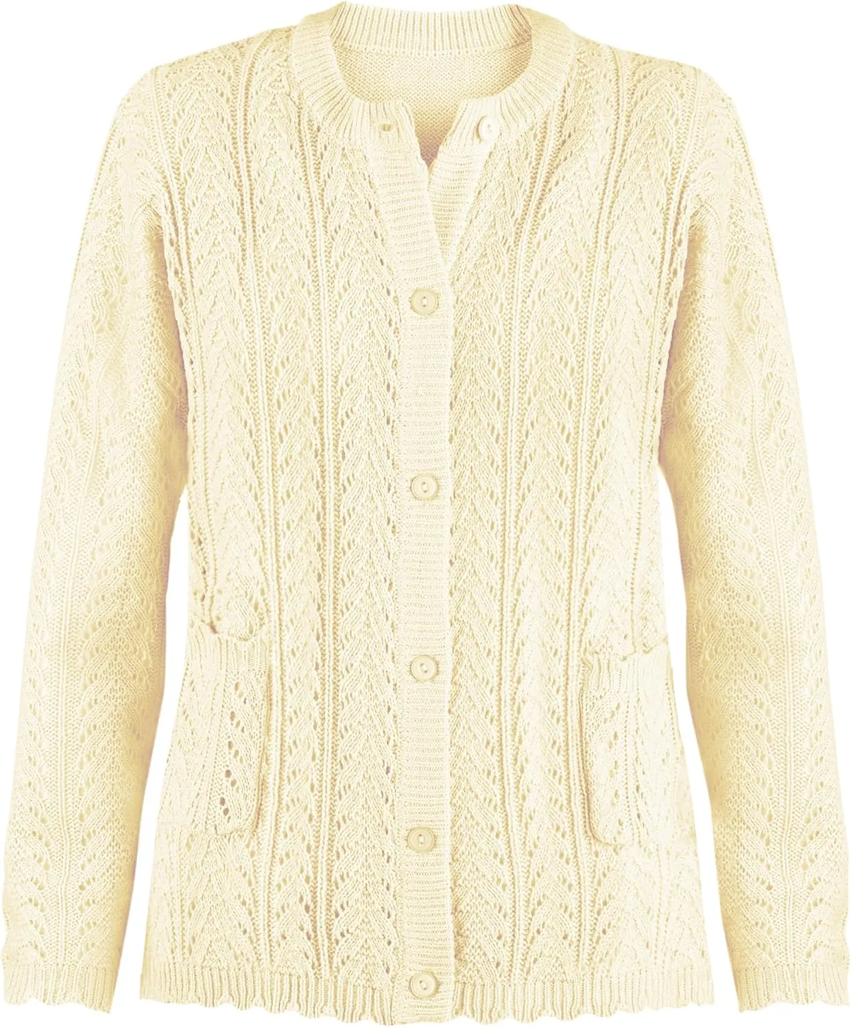 Collections Etc Pointelle Knit Two Patch Pockets Cardigan