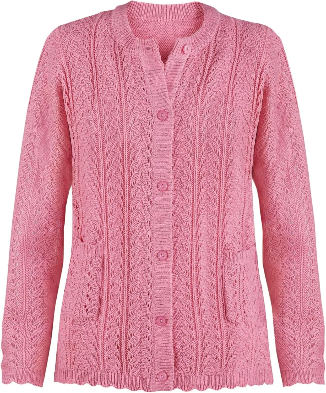 Collections Etc Pointelle Knit Two Patch Pockets Cardigan