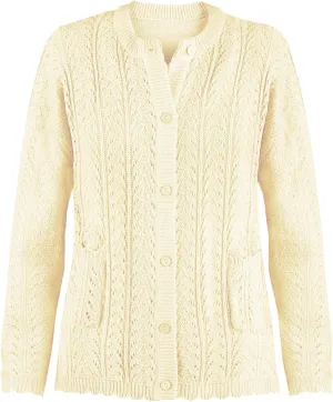 Collections Etc Pointelle Knit Two Patch Pockets Cardigan