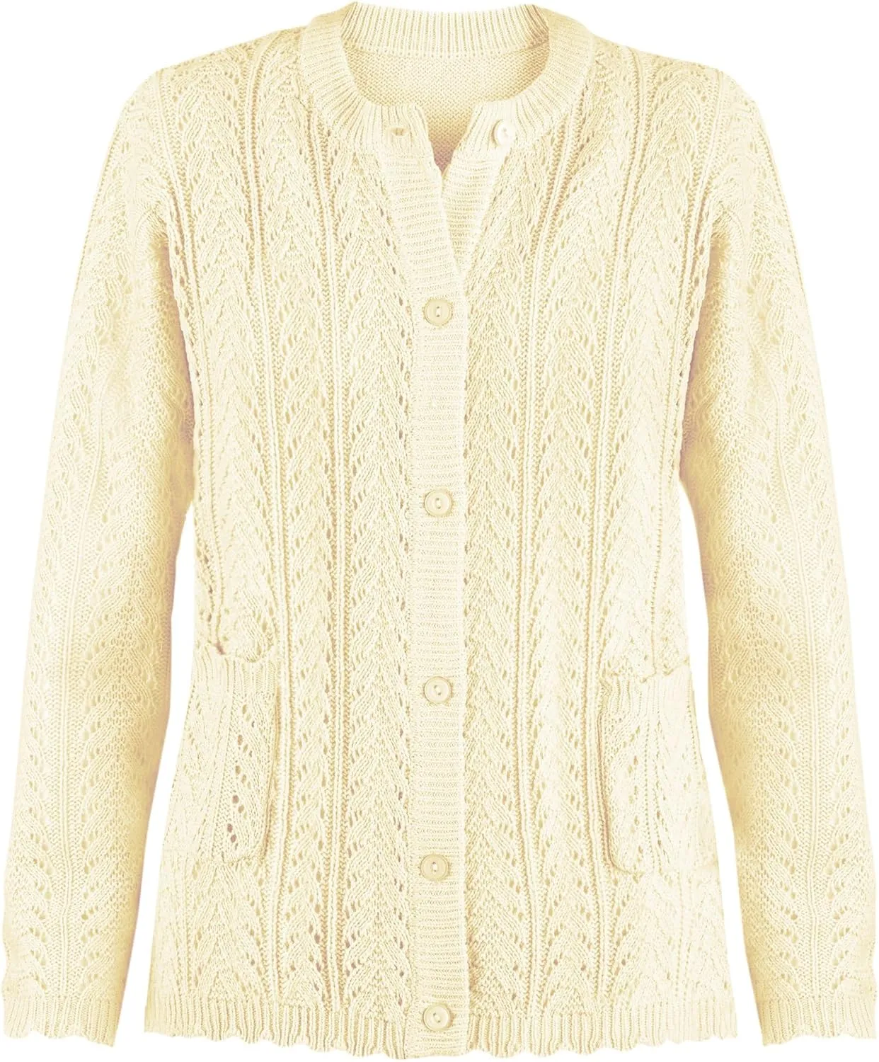 Collections Etc Pointelle Knit Two Patch Pockets Cardigan