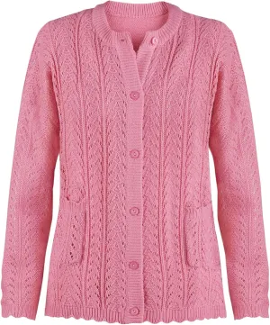 Collections Etc Pointelle Knit Two Patch Pockets Cardigan