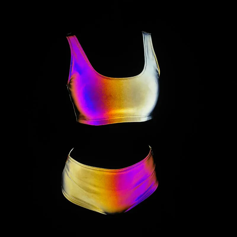 Colorful Rave Polyester Reflective Bikini Set