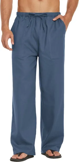 COOFANDY Mens Casual Linen Pants Elastic Waist Linen Pants Drawstring Summer Beach Yoga Linen Trouser