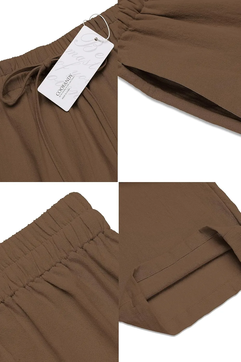 COOFANDY Men's Casual Linen Summer Beach Pants Lightweight Drawstring Elastic Waist Yoga Trousers