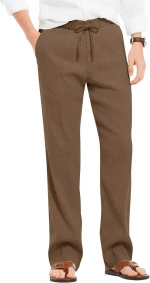 COOFANDY Men's Casual Linen Summer Beach Pants Lightweight Drawstring Elastic Waist Yoga Trousers