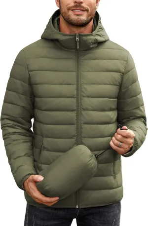 COOFANDY Mens Packable Puffer Jacket Lightweight Hooded Insulated Winter Coat Windproof Zipper Down Jacket