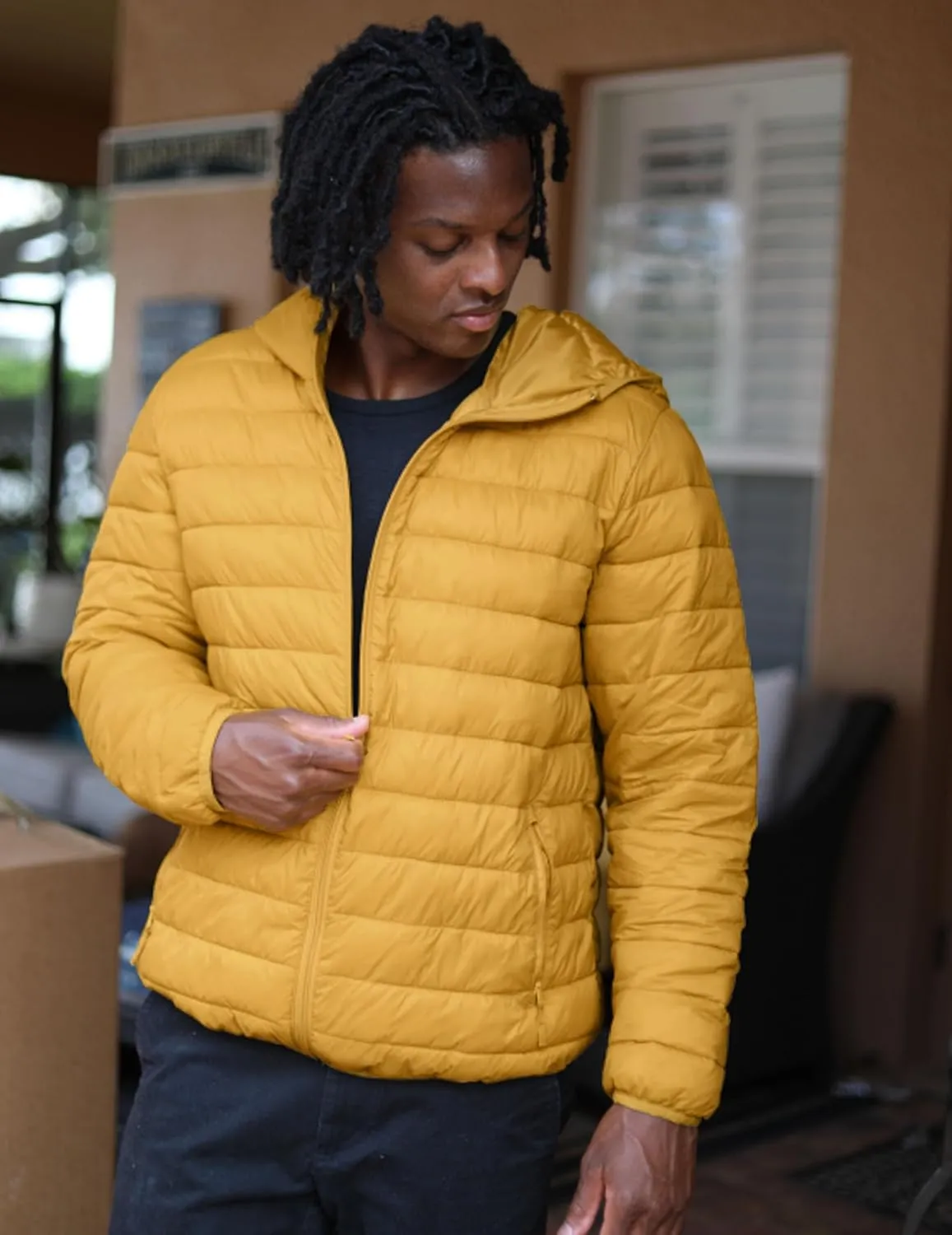 COOFANDY Mens Packable Puffer Jacket Lightweight Hooded Insulated Winter Coat Windproof Zipper Down Jacket