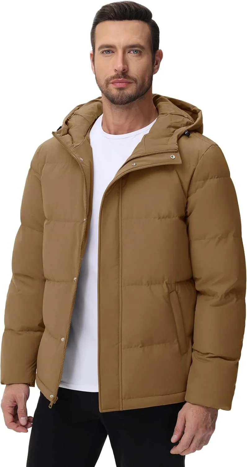 Cotrasen Men's Puffer Jacket Hooded Down Jacket Water Resistant Windproof Winter Outwear Full Zip Up Warm Winter Coat