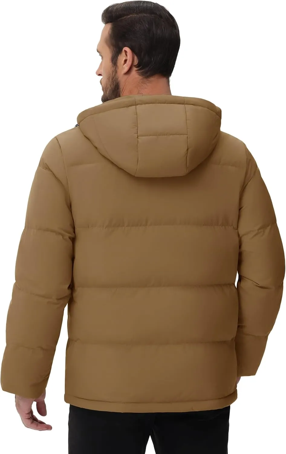 Cotrasen Men's Puffer Jacket Hooded Down Jacket Water Resistant Windproof Winter Outwear Full Zip Up Warm Winter Coat