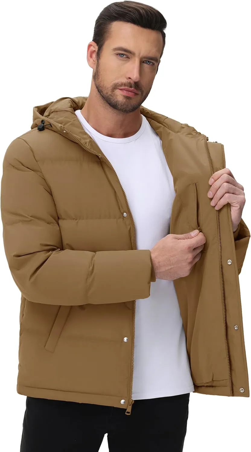 Cotrasen Men's Puffer Jacket Hooded Down Jacket Water Resistant Windproof Winter Outwear Full Zip Up Warm Winter Coat