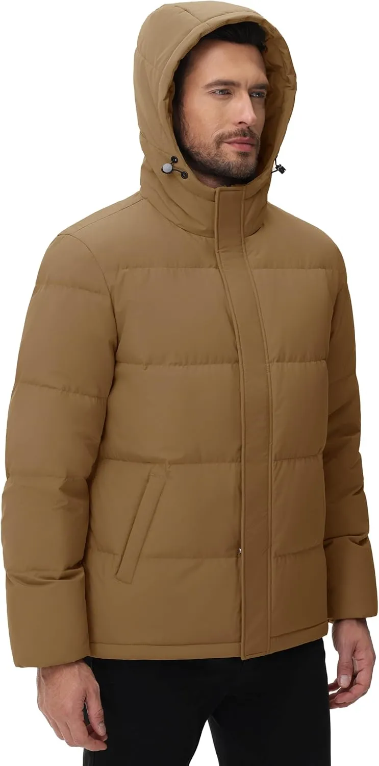 Cotrasen Men's Puffer Jacket Hooded Down Jacket Water Resistant Windproof Winter Outwear Full Zip Up Warm Winter Coat