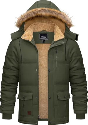Cotrasen Mens Winter Jacket Thicken Warm Fleece Lined Hoodie Water Repellent Windproof Parka Winter Coat with Pockets