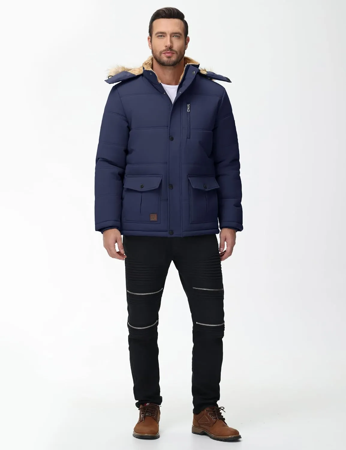 Cotrasen Mens Winter Jacket Thicken Warm Fleece Lined Hoodie Water Repellent Windproof Parka Winter Coat with Pockets