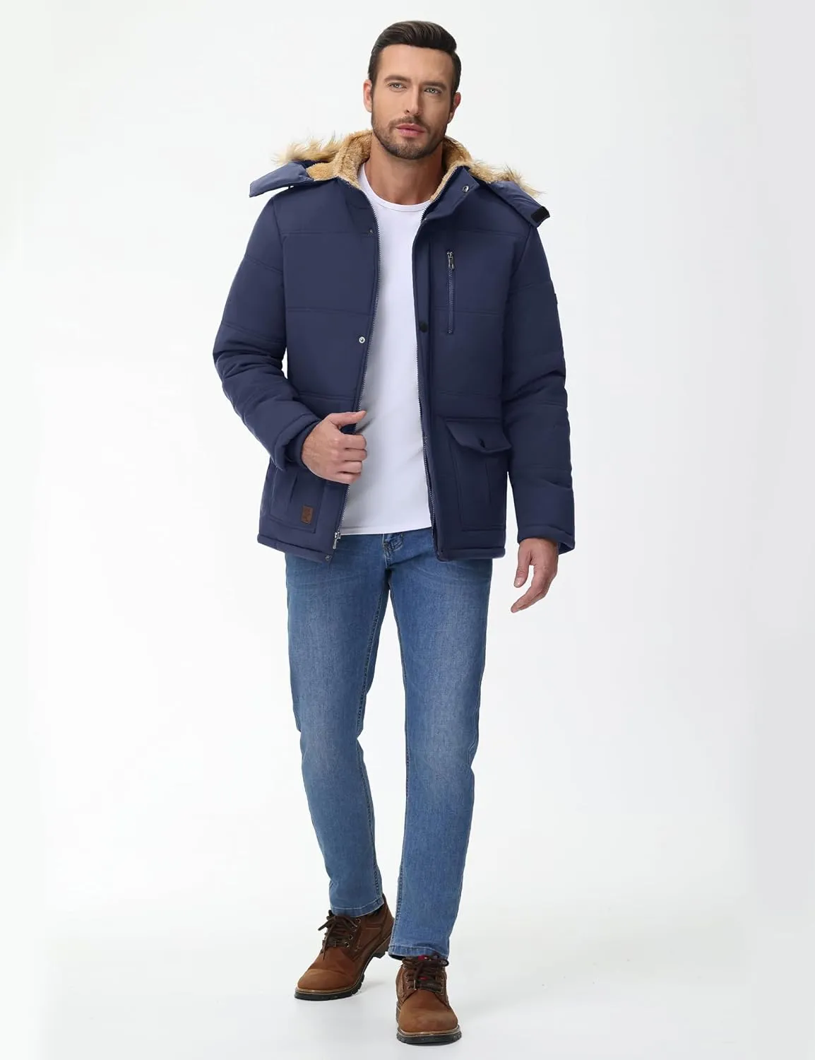 Cotrasen Mens Winter Jacket Thicken Warm Fleece Lined Hoodie Water Repellent Windproof Parka Winter Coat with Pockets