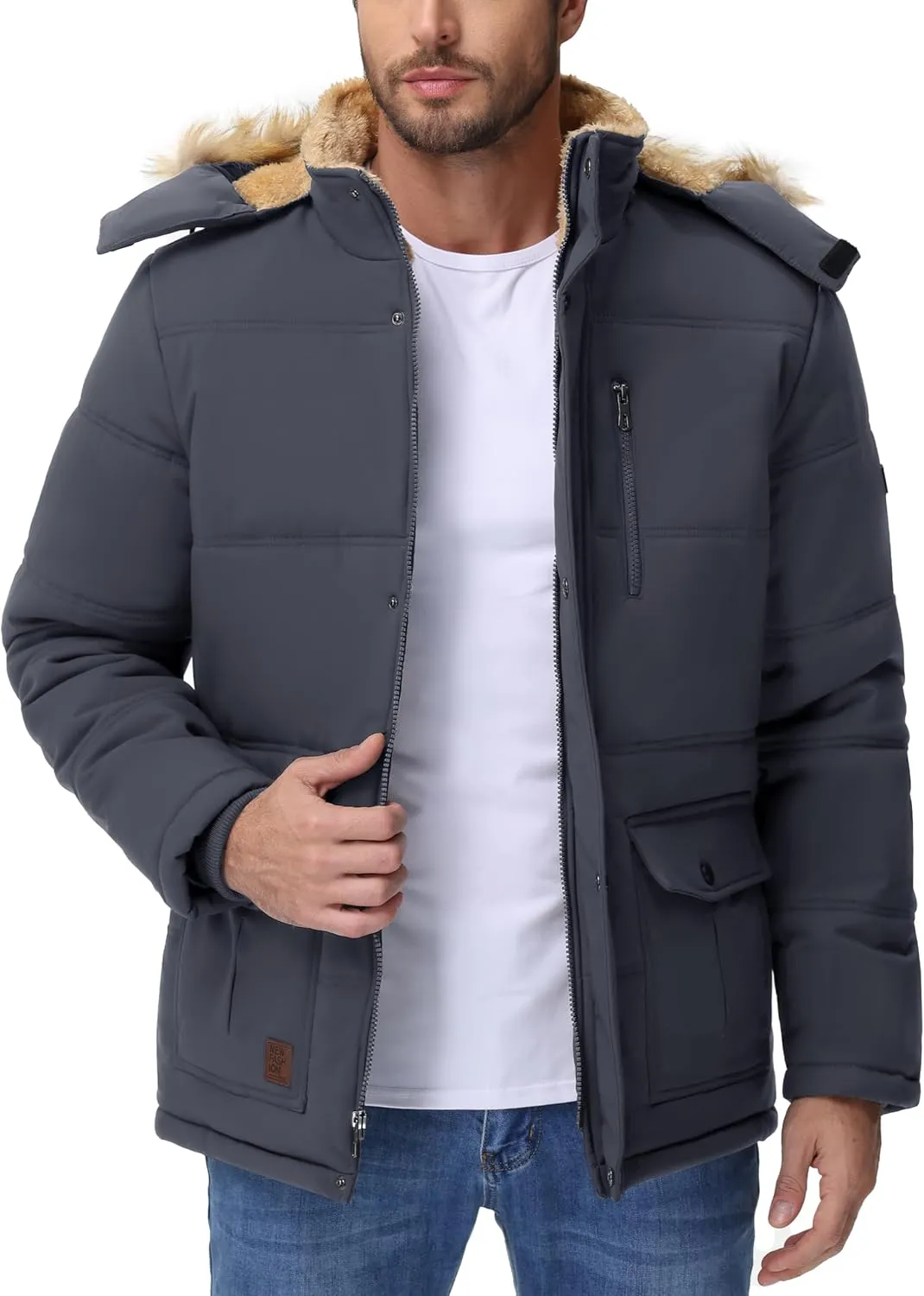 Cotrasen Mens Winter Jacket Thicken Warm Fleece Lined Hoodie Water Repellent Windproof Parka Winter Coat with Pockets