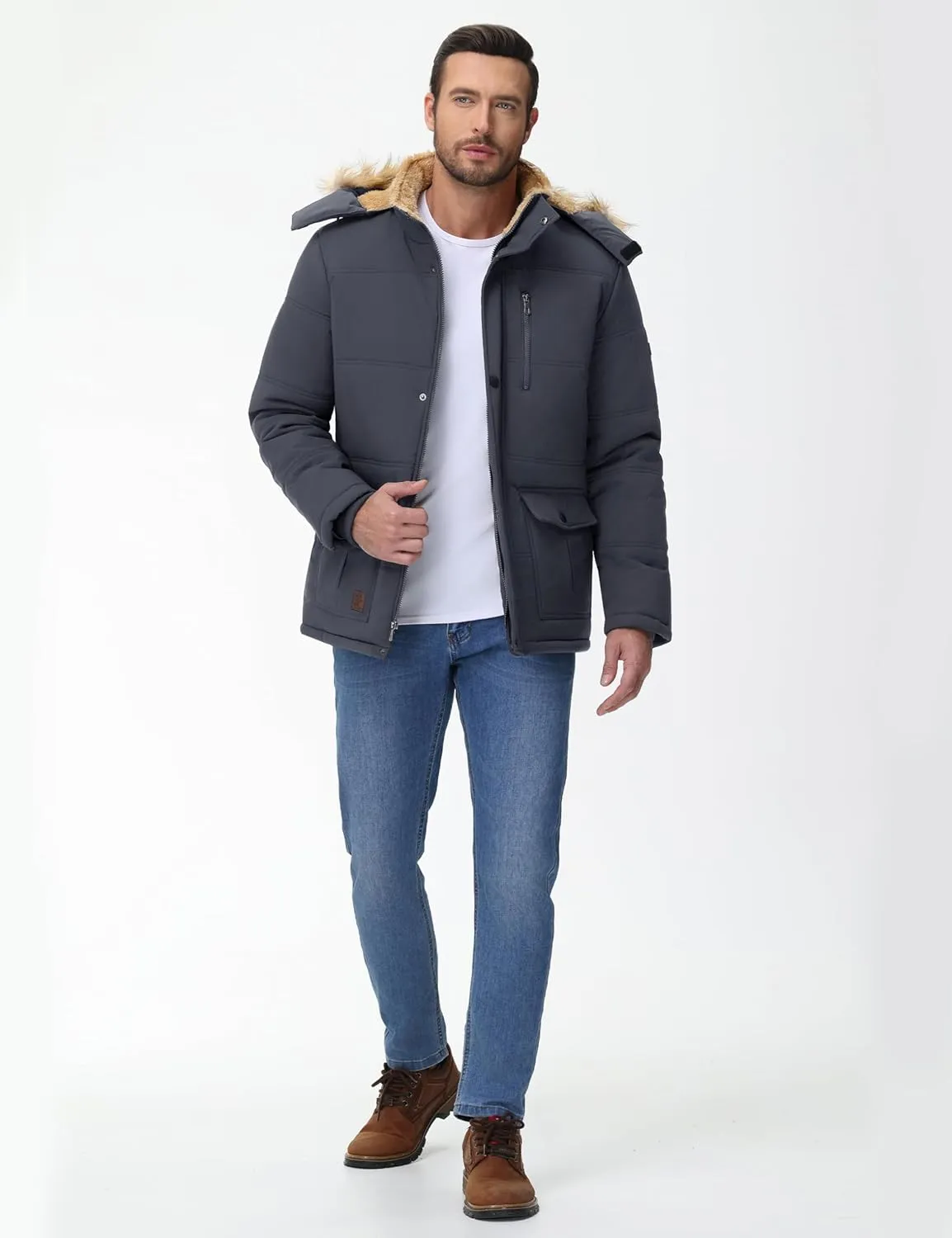 Cotrasen Mens Winter Jacket Thicken Warm Fleece Lined Hoodie Water Repellent Windproof Parka Winter Coat with Pockets