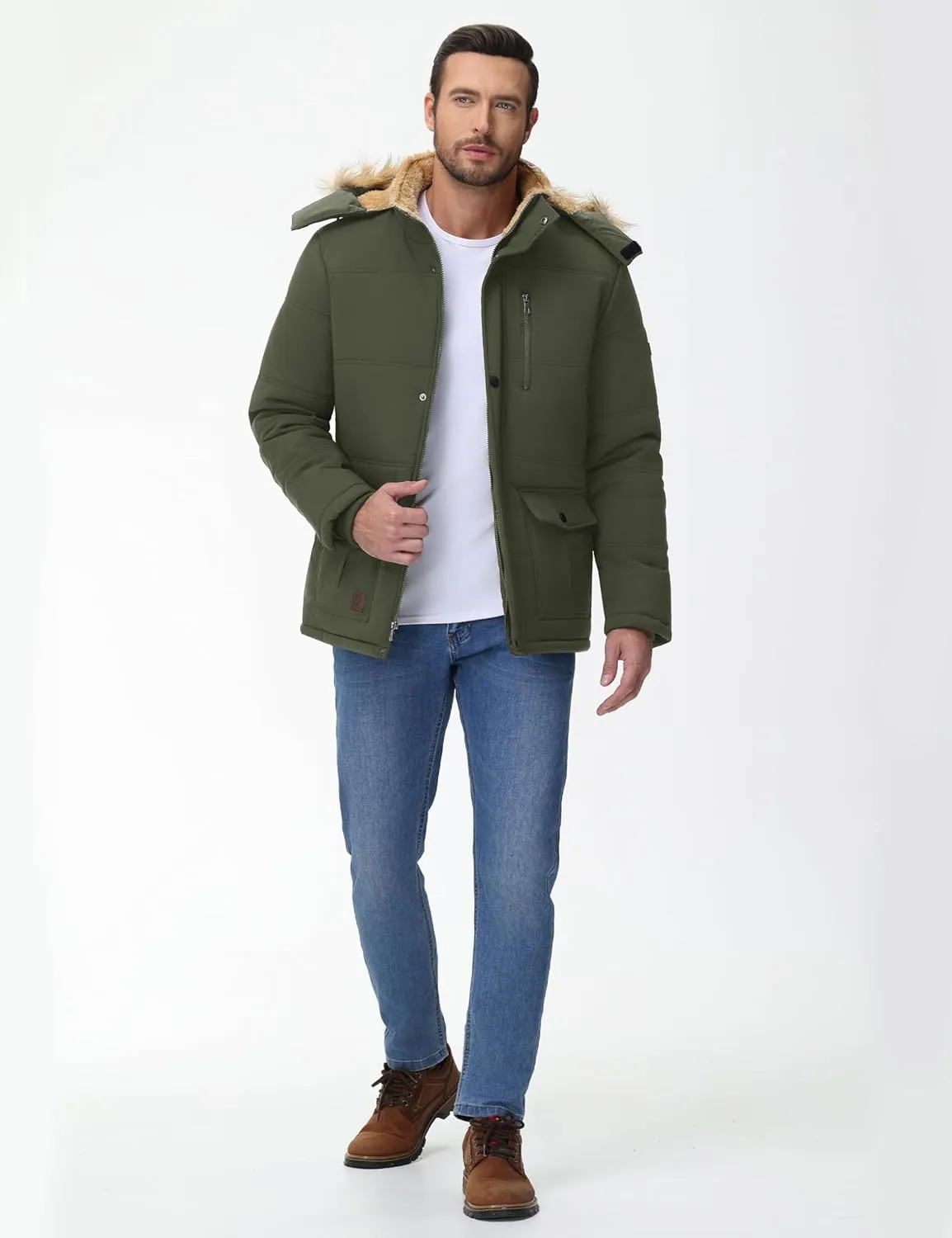 Cotrasen Mens Winter Jacket Thicken Warm Fleece Lined Hoodie Water Repellent Windproof Parka Winter Coat with Pockets