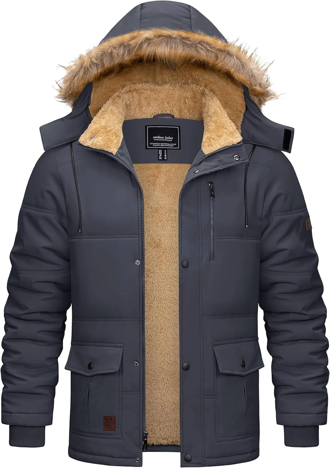 Cotrasen Mens Winter Jacket Thicken Warm Fleece Lined Hoodie Water Repellent Windproof Parka Winter Coat with Pockets
