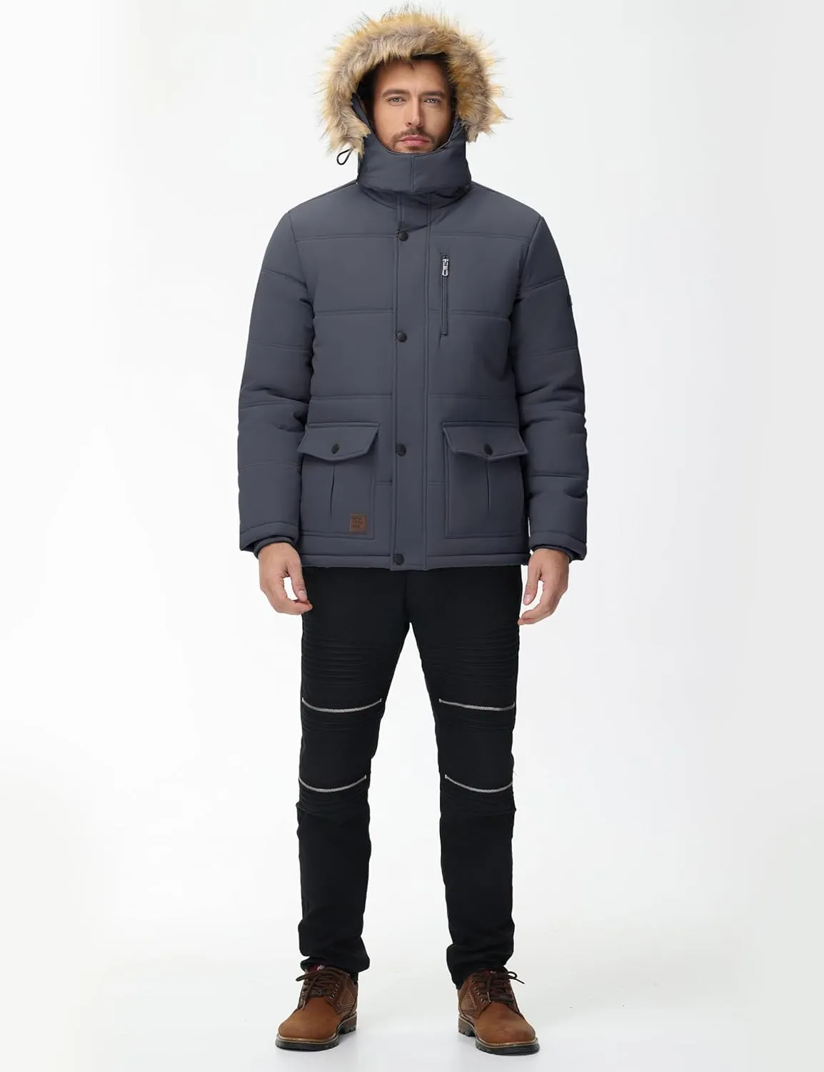 Cotrasen Mens Winter Jacket Thicken Warm Fleece Lined Hoodie Water Repellent Windproof Parka Winter Coat with Pockets