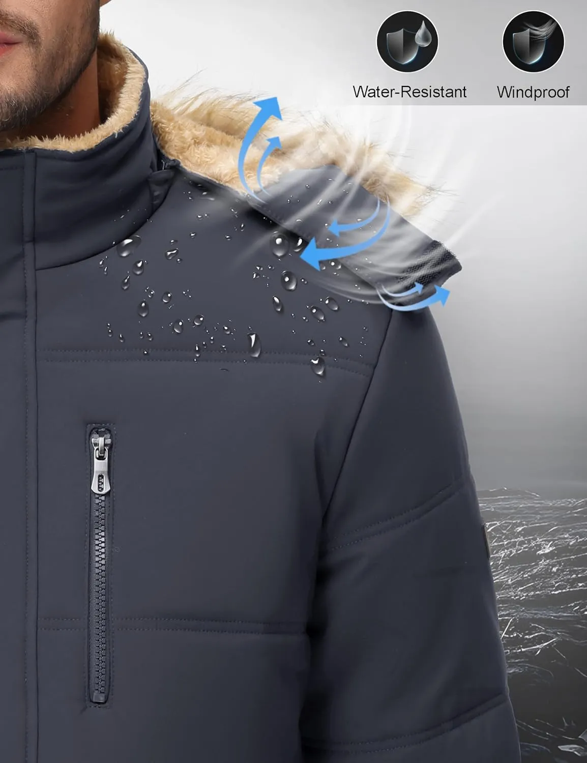 Cotrasen Mens Winter Jacket Thicken Warm Fleece Lined Hoodie Water Repellent Windproof Parka Winter Coat with Pockets