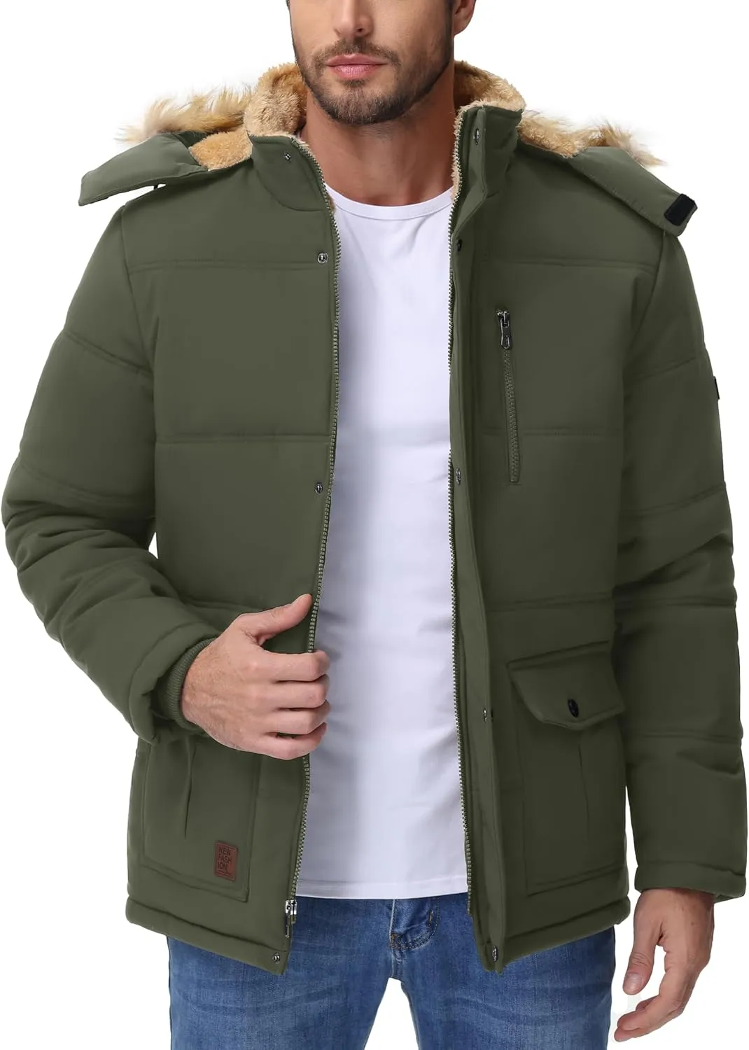 Cotrasen Mens Winter Jacket Thicken Warm Fleece Lined Hoodie Water Repellent Windproof Parka Winter Coat with Pockets