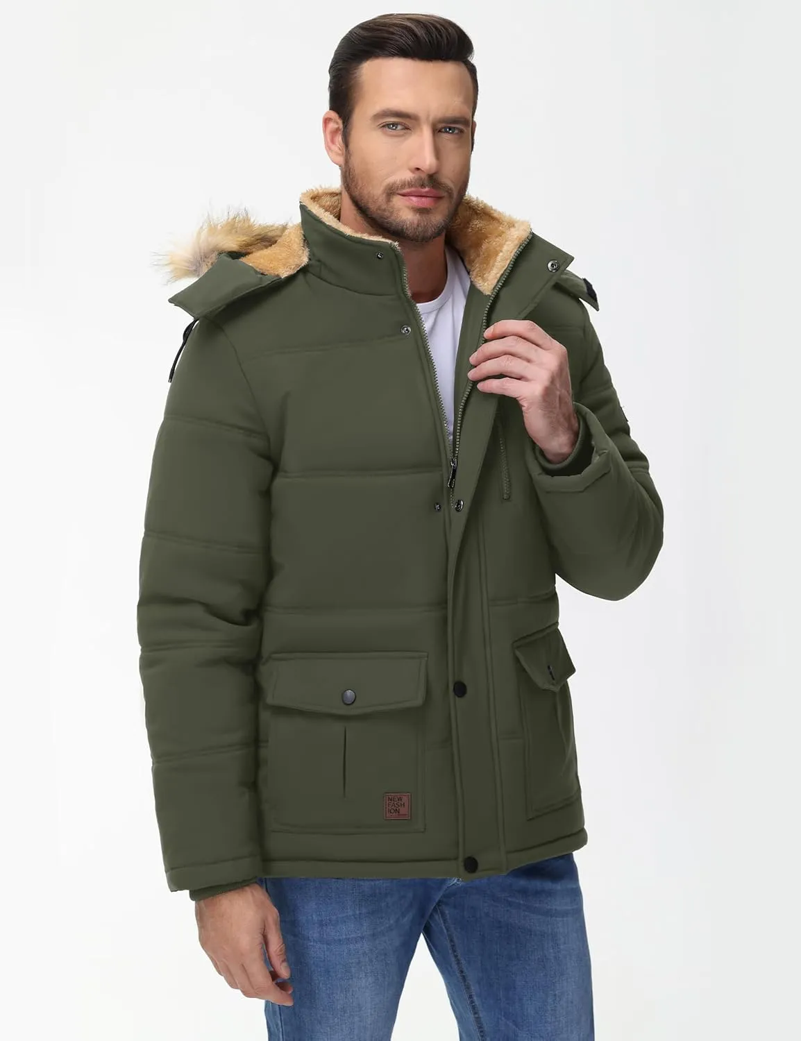 Cotrasen Mens Winter Jacket Thicken Warm Fleece Lined Hoodie Water Repellent Windproof Parka Winter Coat with Pockets