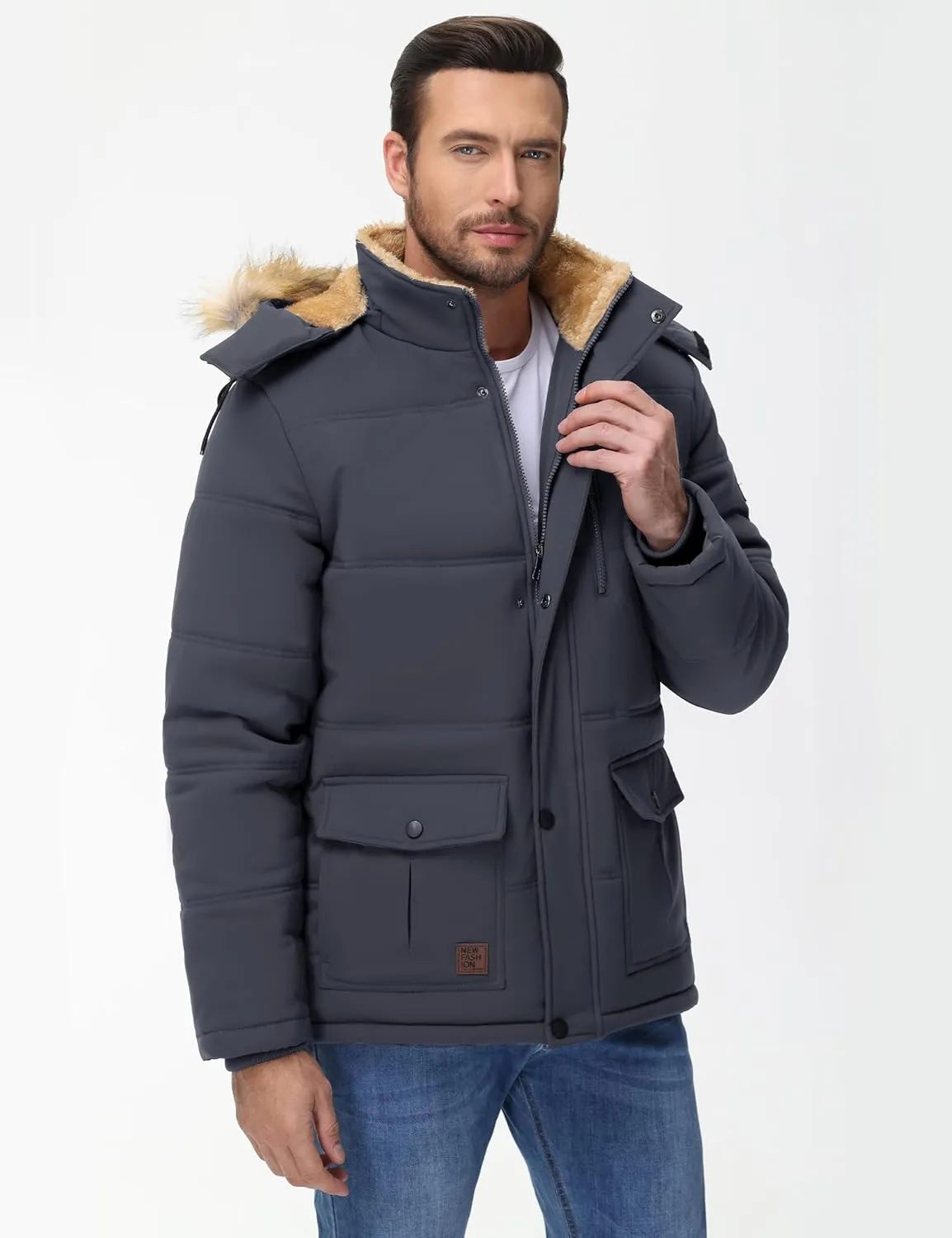 Cotrasen Mens Winter Jacket Thicken Warm Fleece Lined Hoodie Water Repellent Windproof Parka Winter Coat with Pockets