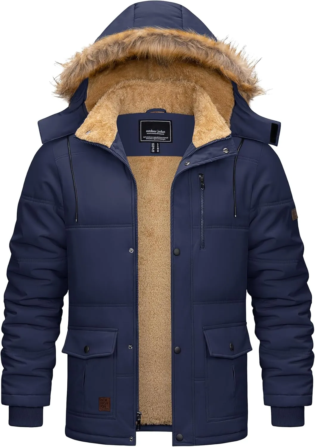 Cotrasen Mens Winter Jacket Thicken Warm Fleece Lined Hoodie Water Repellent Windproof Parka Winter Coat with Pockets