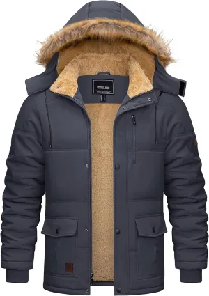 Cotrasen Mens Winter Jacket Thicken Warm Fleece Lined Hoodie Water Repellent Windproof Parka Winter Coat with Pockets