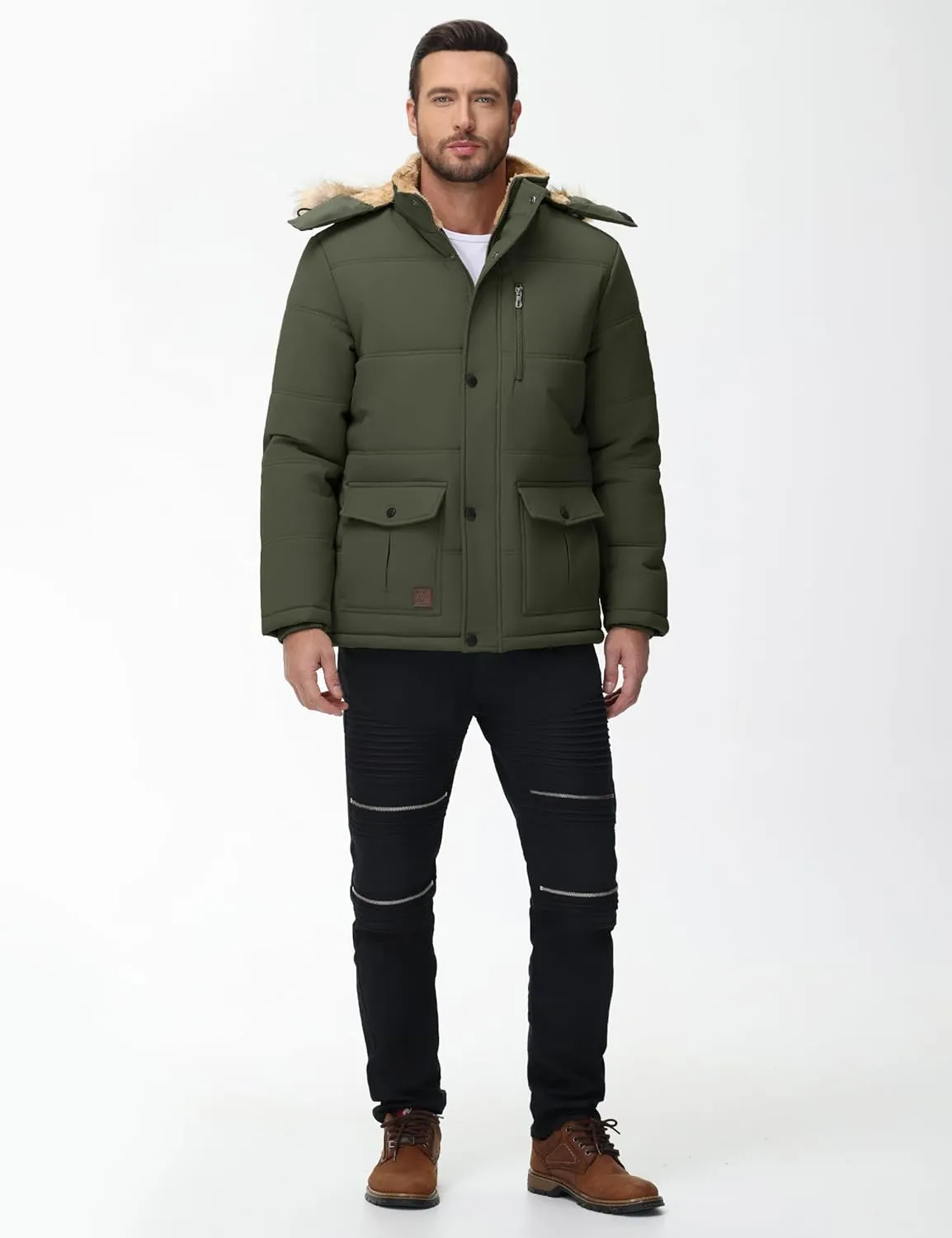 Cotrasen Mens Winter Jacket Thicken Warm Fleece Lined Hoodie Water Repellent Windproof Parka Winter Coat with Pockets