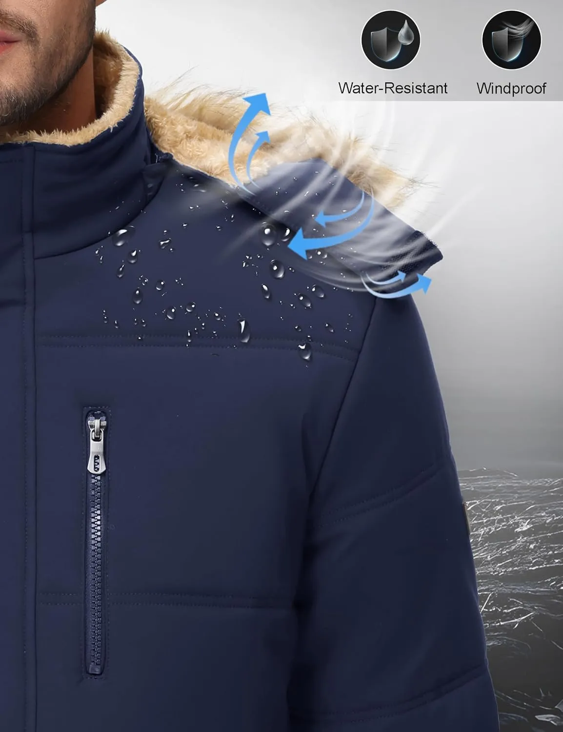 Cotrasen Mens Winter Jacket Thicken Warm Fleece Lined Hoodie Water Repellent Windproof Parka Winter Coat with Pockets