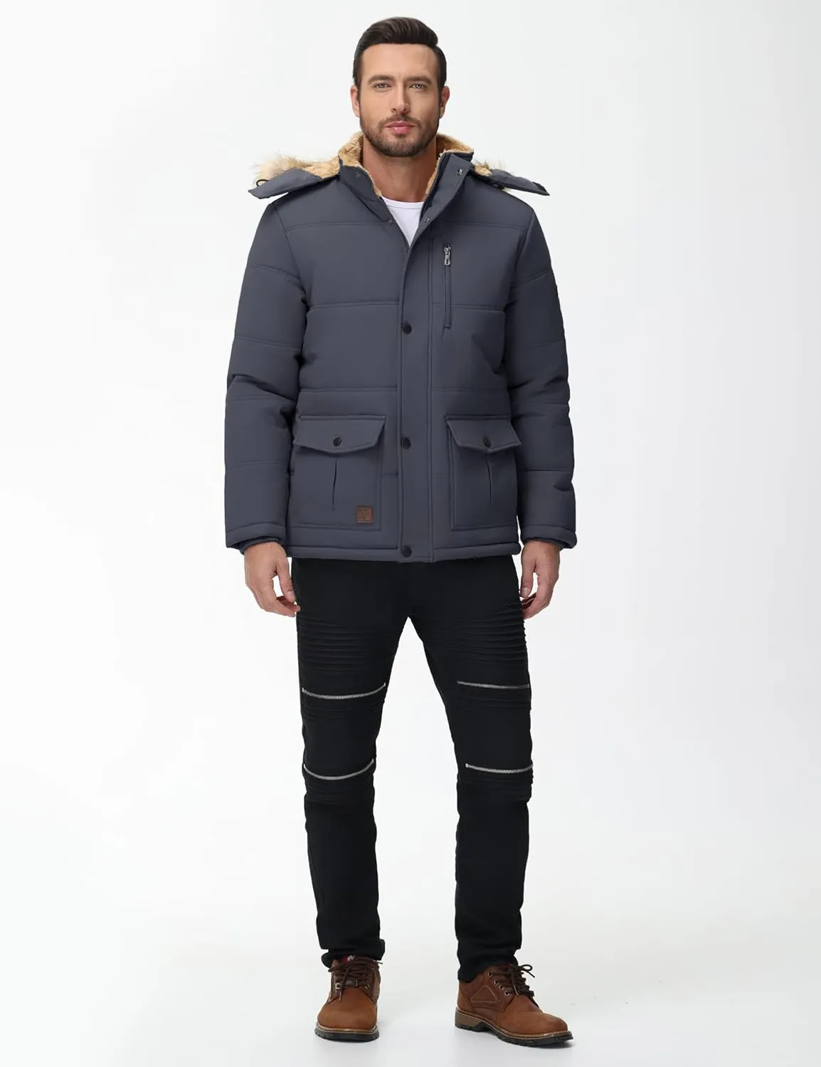 Cotrasen Mens Winter Jacket Thicken Warm Fleece Lined Hoodie Water Repellent Windproof Parka Winter Coat with Pockets