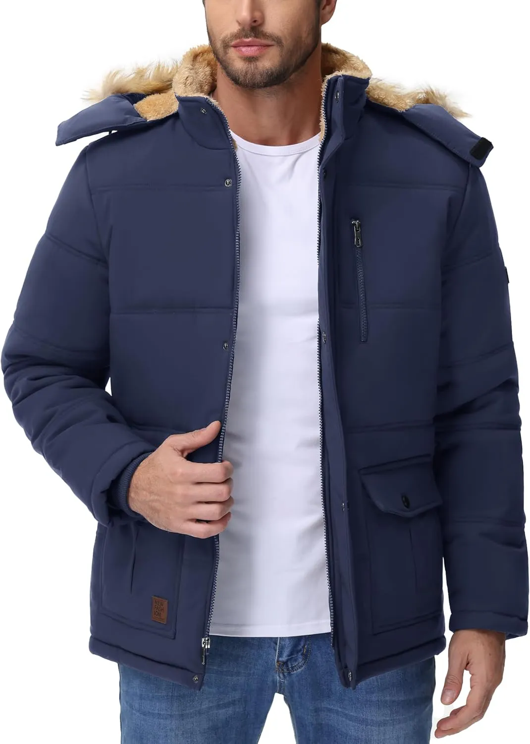 Cotrasen Mens Winter Jacket Thicken Warm Fleece Lined Hoodie Water Repellent Windproof Parka Winter Coat with Pockets