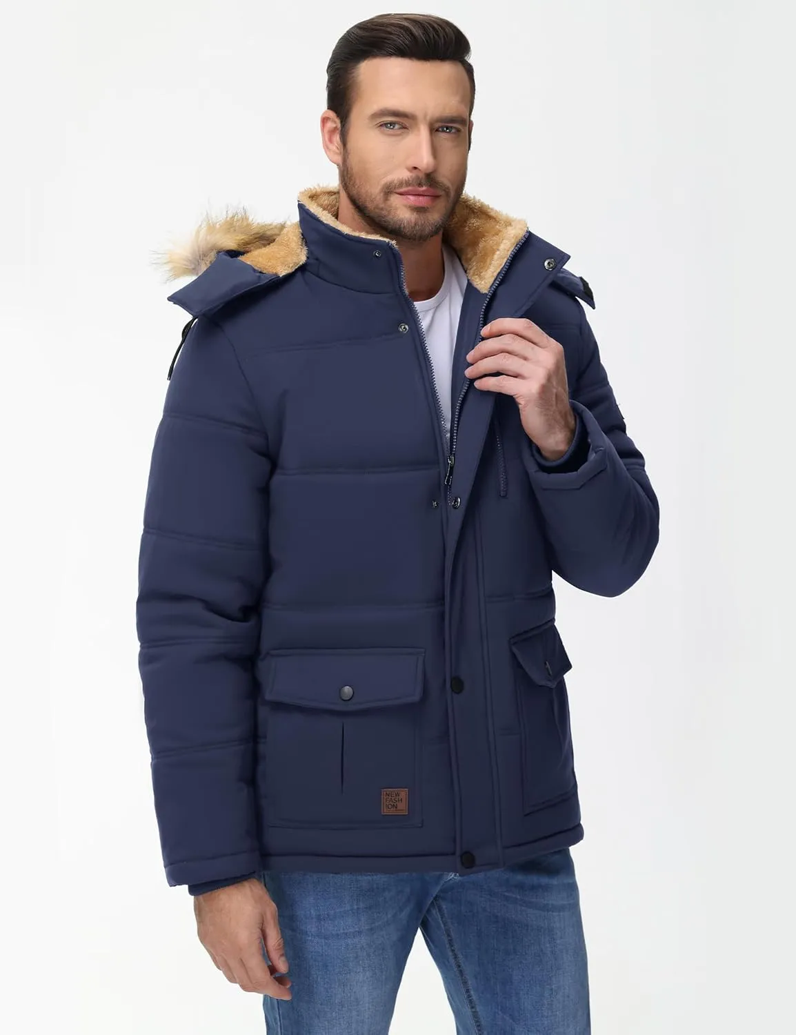 Cotrasen Mens Winter Jacket Thicken Warm Fleece Lined Hoodie Water Repellent Windproof Parka Winter Coat with Pockets