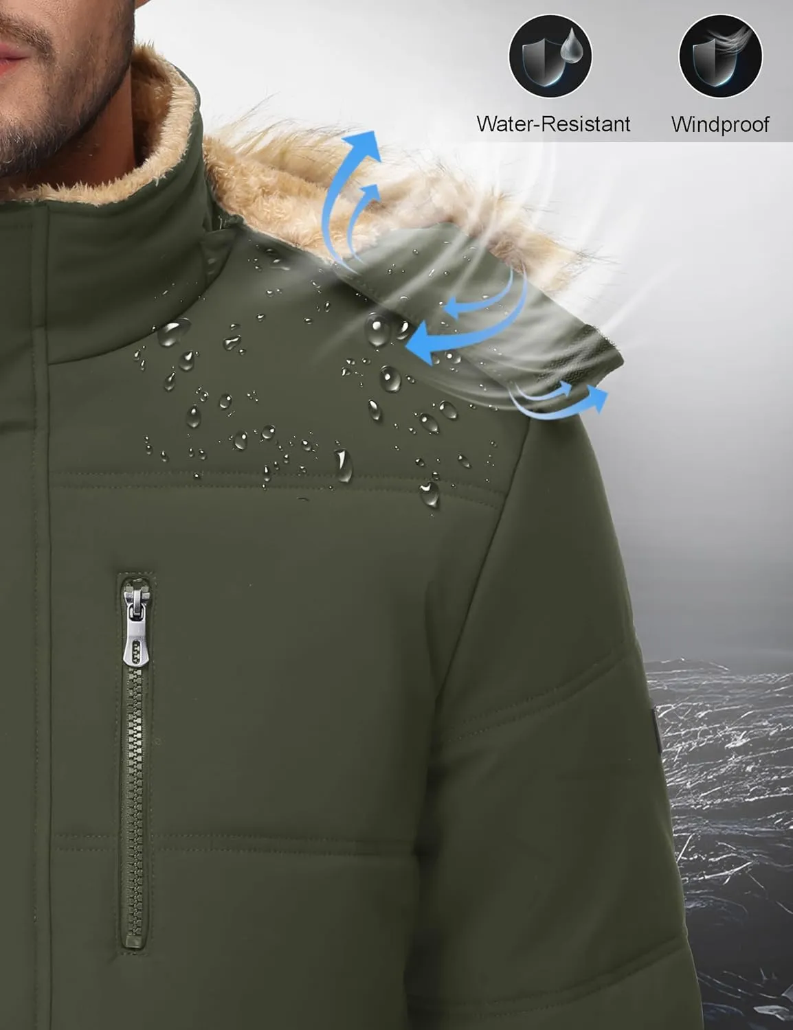 Cotrasen Mens Winter Jacket Thicken Warm Fleece Lined Hoodie Water Repellent Windproof Parka Winter Coat with Pockets